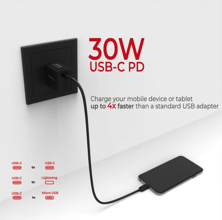 RapidX USB-C 30W PD Wall Charger – Black