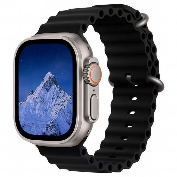 Smartwatch with a black band on a white background