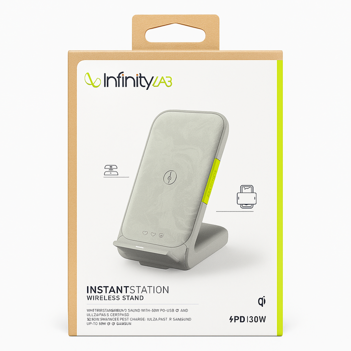 InfinityLab InstantStation Wireless Charging Stand – 15W Qi-Certified, USB-C & USB-A