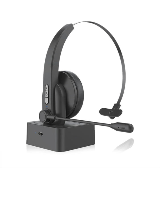 Wireless Mono Bluetooth Headset with Charging Dock and Mic – Noise Cancelling