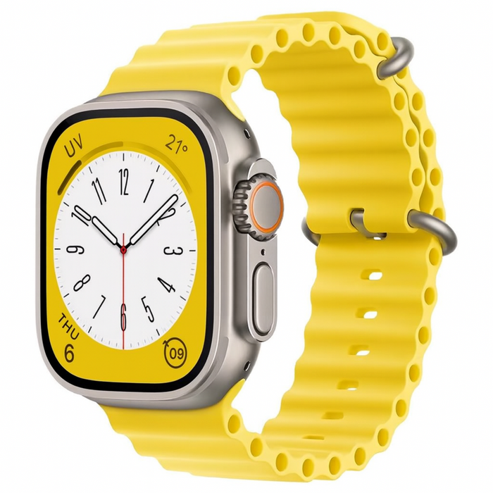 Smartwatch with a yellow band on a white background