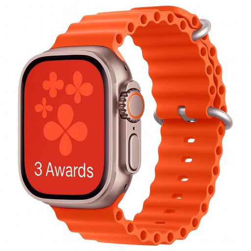 Smartwatch with an orange band on a white background