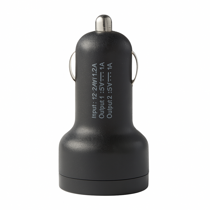 Dual USB Car Charger Adapter – 5V/1A Output – Compact 12-24V DC Plug