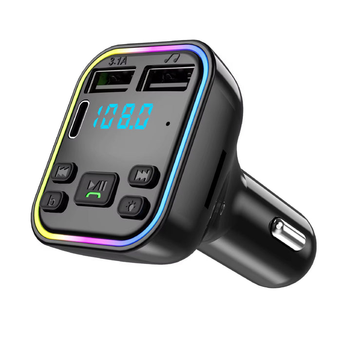 Multifunction Wireless Car FM Transmitter with Bluetooth 5.0 & Dual USB Charging – 7 Color LED
