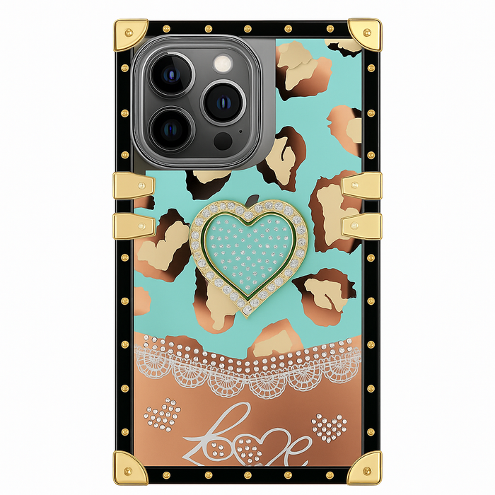 Luxury Leopard Heart Kickstand Case – For iPhone 16 Pro
