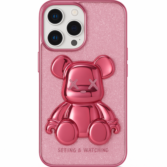 3D Bear Glitter iPhone 13 Pro/14 Pro Case – “Seeing & Watching” Collection