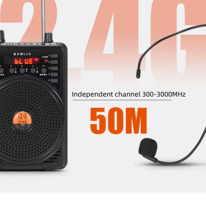 Black radio device with microphone attachment on a white background