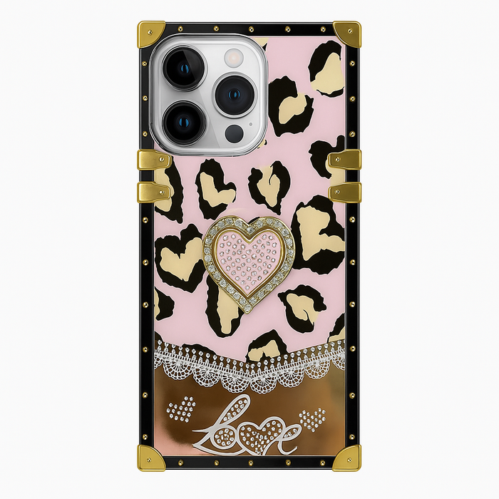 Luxury Leopard Heart Kickstand Case – For iPhone 16 Pro Max