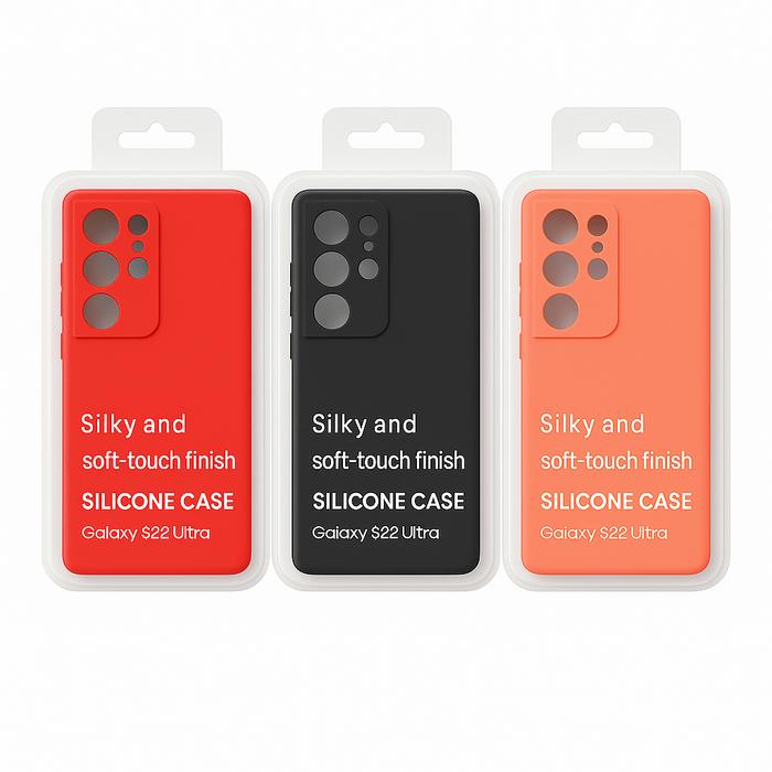 Silky Soft Silicone Case for Galaxy S22 Ultra – Red / Black / Coral