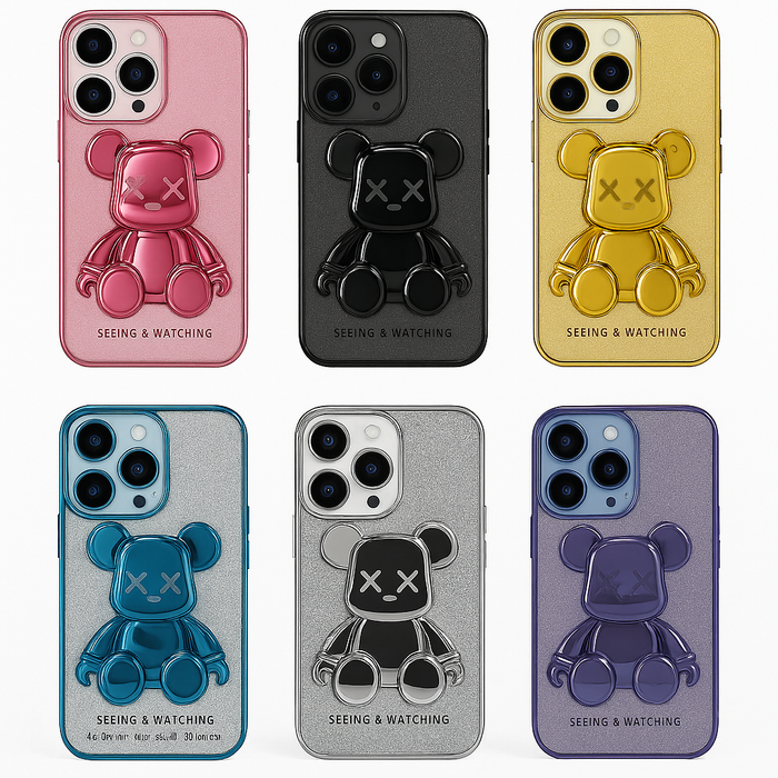 3D Bear Glitter iPhone 13 Pro/14 Pro Case – “Seeing & Watching” Collection