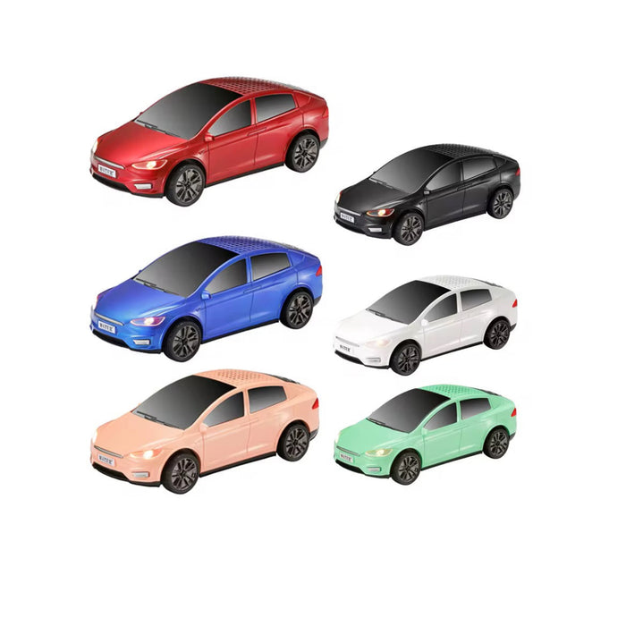 Set of six toy cars in different colors on a white background