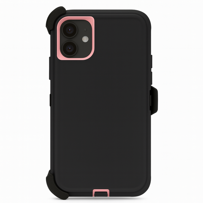 Black phone case with pink accents on a white background
