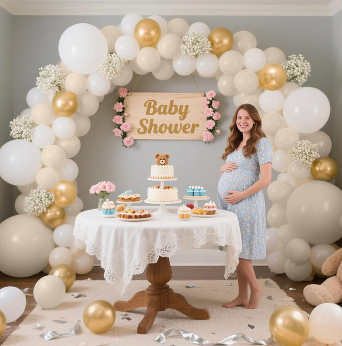 Luxury Champagne & White Happy Birthday Balloon Garland Kit – 65 pcs