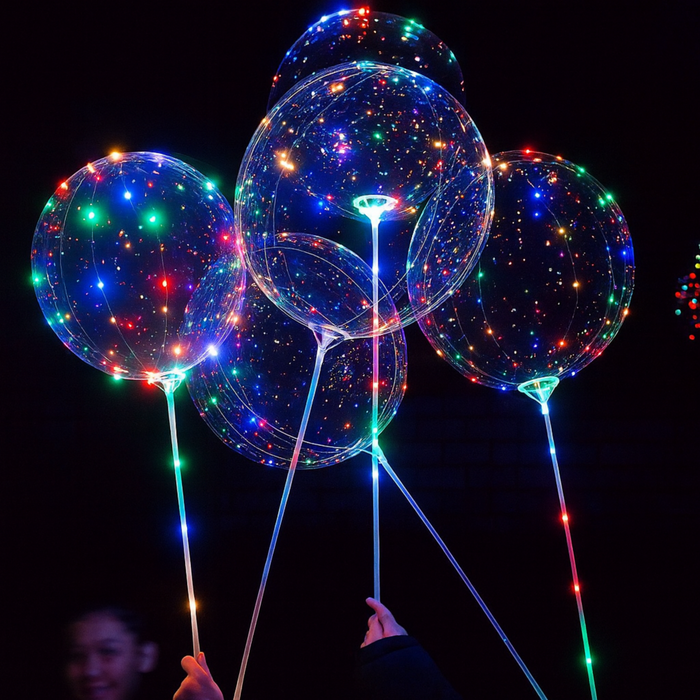 LED Bobo Balloon Wand Kit – Transparent 20” Balloon with Blinking Handle & LED Lights