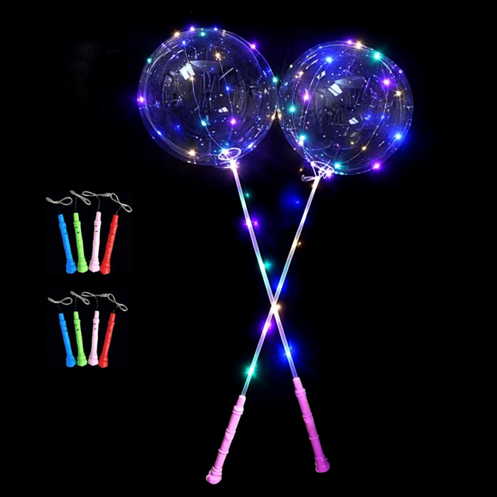 LED Bobo Balloon Wand Kit – Transparent 20” Balloon with Blinking Handle & LED Lights