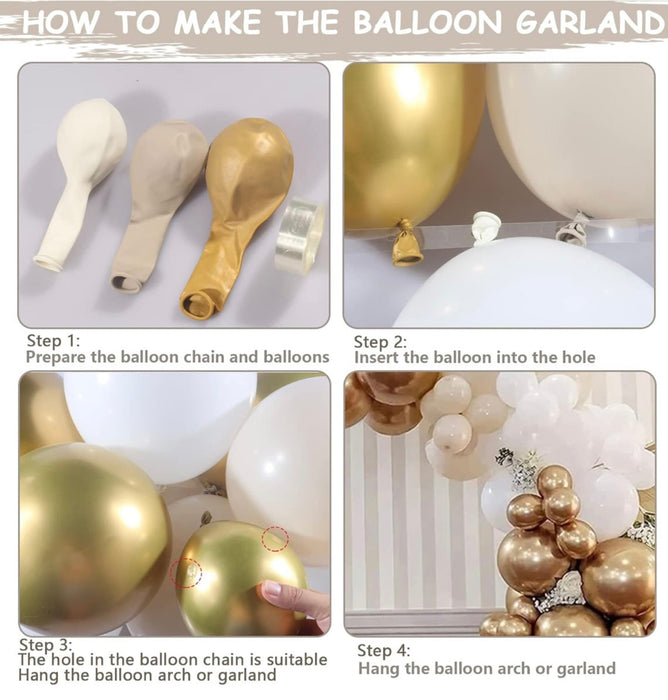 Luxury Champagne & White Happy Birthday Balloon Garland Kit – 65 pcs