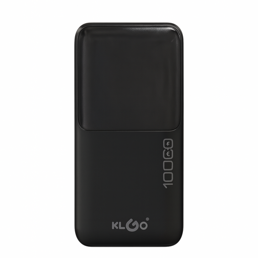 Black power bank with '10000'mAh' and 'KLGO' branding on a white background