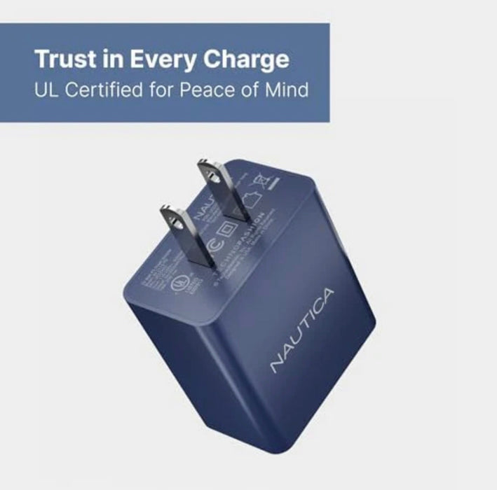 Nautica Dual Port USB Wall Charger – 2.1A, Dual USB-A Output, 10.5W – Universal Compatibility