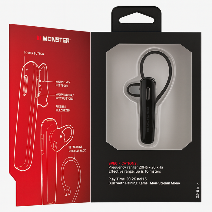 Monster Bluetooth Headset with Over-Ear Hook – 25 Hour Playtime