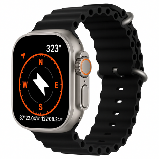 Smartwatch with a black band on a white background