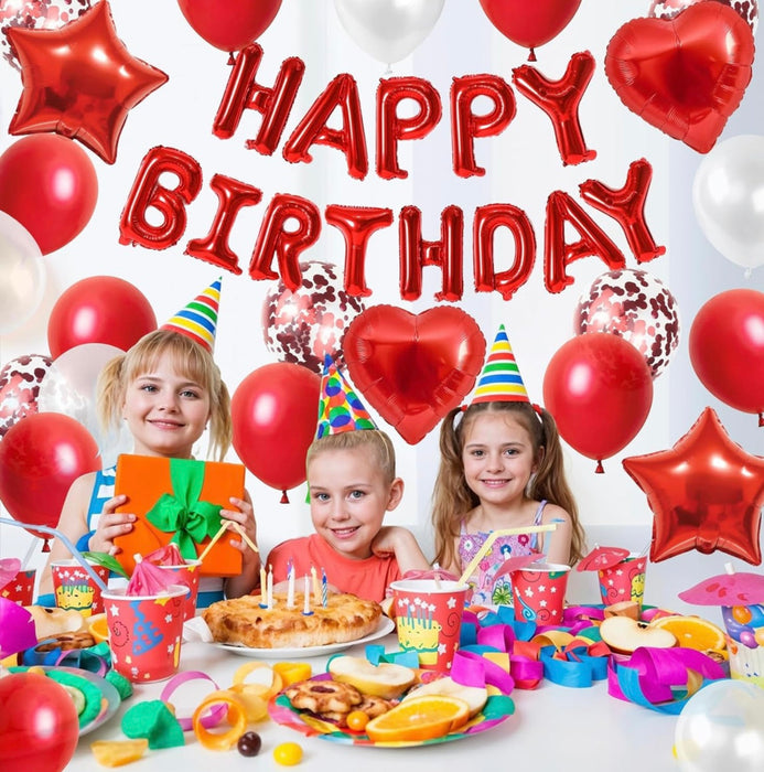Red & White Happy Birthday Balloon Decoration Set – 70 pcs
