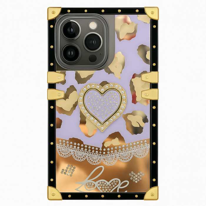 Luxury Leopard Heart Kickstand Case – For iPhone 16 Pro