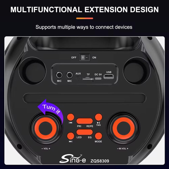 Multifunctional extension design with control buttons and connectors on a black background