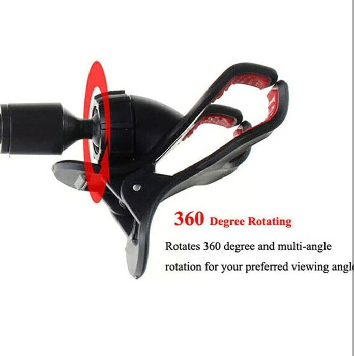 360-degree rotating camera mount with black and red design on a white background