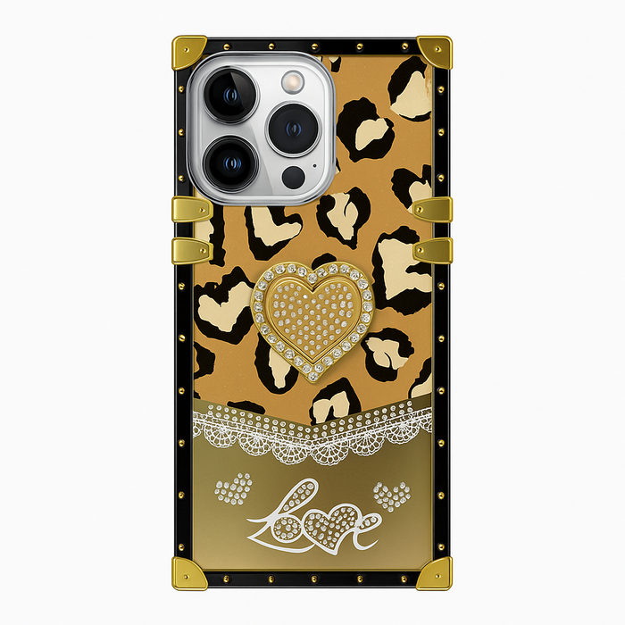 Luxury Leopard Heart Kickstand Case – For iPhone 16 Pro Max