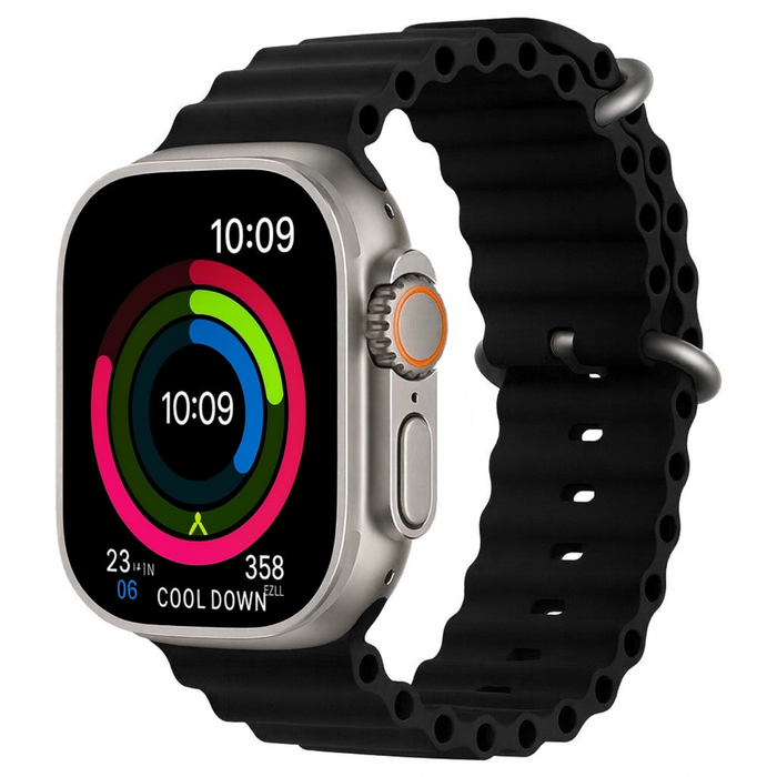 Smartwatch with a black band on a white background
