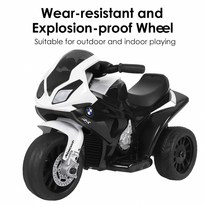 Style Kids Electric Ride-On Motorcycle (Black/White, 18–36 Months)