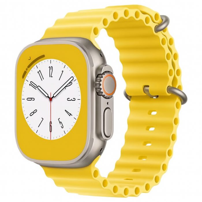 Smartwatch with a yellow band on a white background