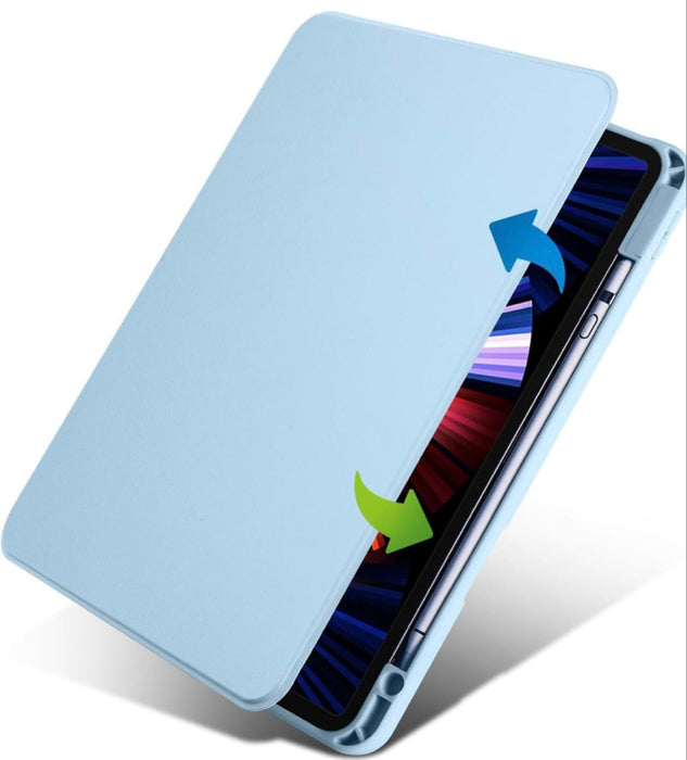 Smartphone with a light blue case on a white background