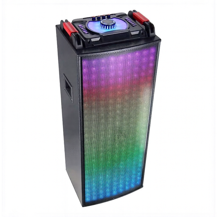 Multicolored LED display with a black frame on a white background