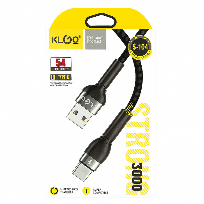 KLGO Strong 3000 – 10FT Braided USB-A to Type-C Cable – 5A Fast Charging