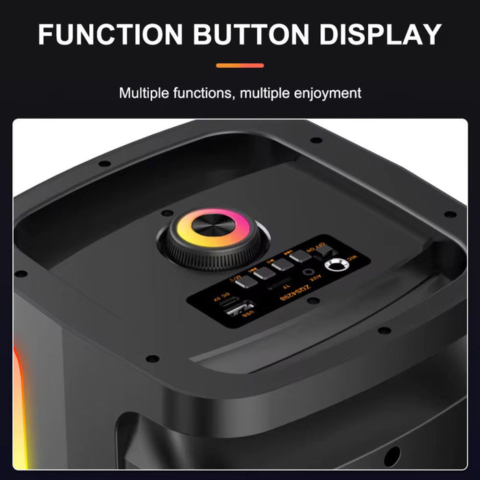 Control panel with buttons and a knob on a black background, labeled 'Function Button Display'.
