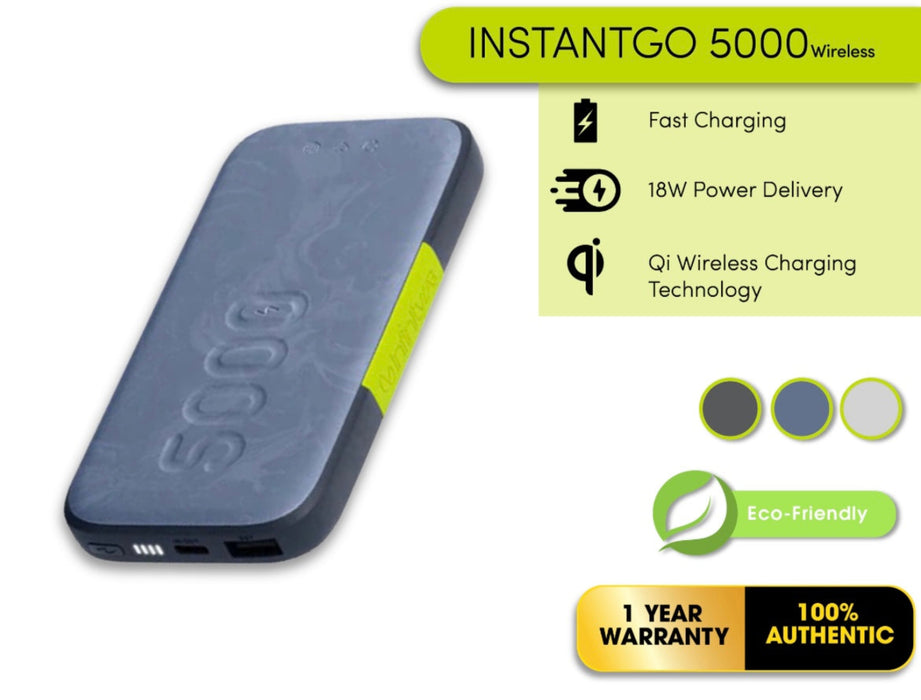 INSTANTGO 5000 Wireless Power Bank – 18W PD & Qi Charging