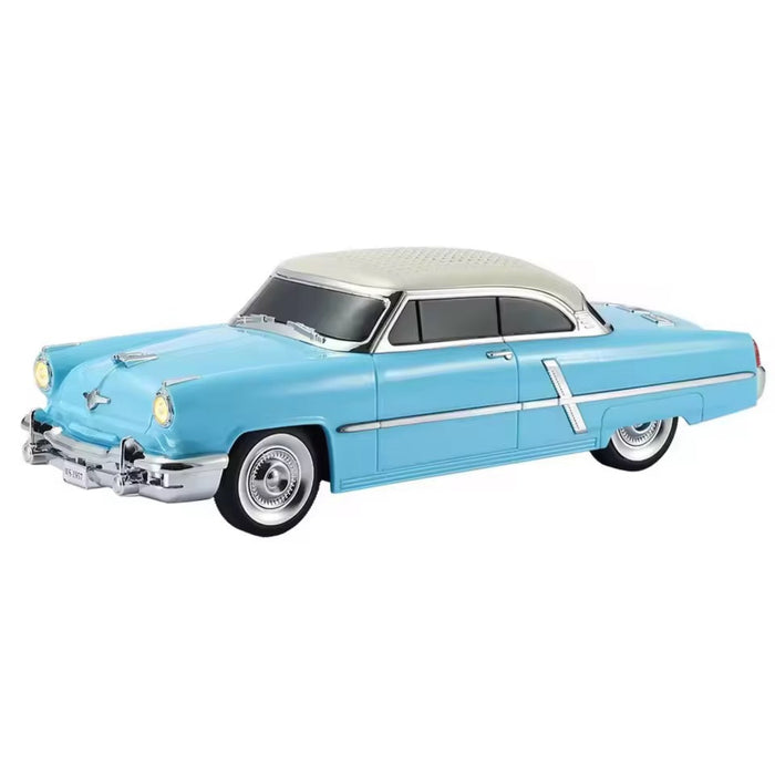 Model of a classic blue car with white top on a white background
