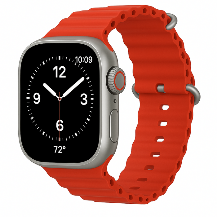 Smartwatch with a red band on a white background