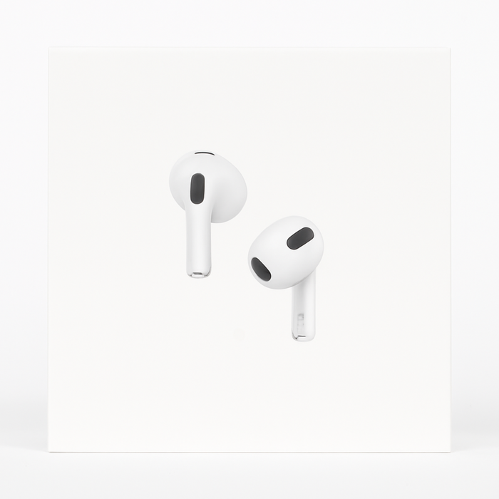White wireless earbuds on a white background