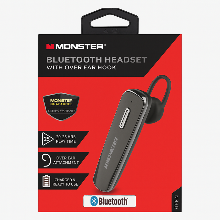 Monster Bluetooth Headset with Over-Ear Hook – 25 Hour Playtime