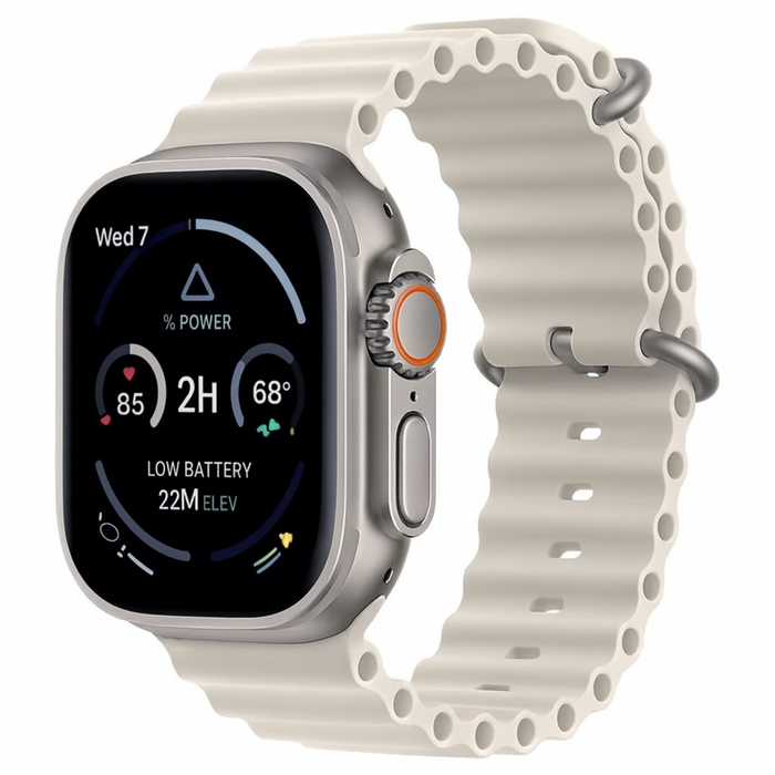 Smartwatch with a unique beige band on a white background