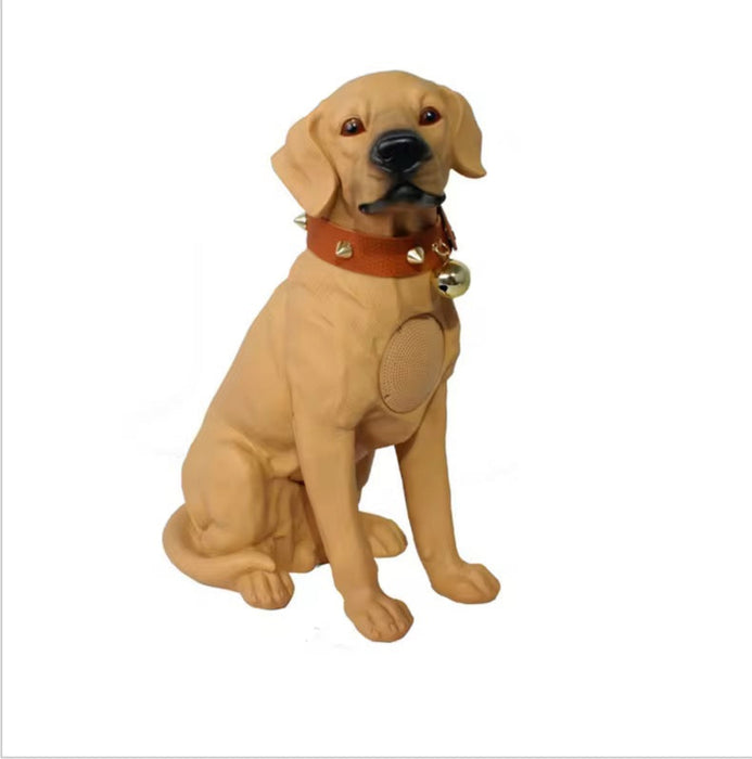 Dog figurine with a brown collar and bells on a white background