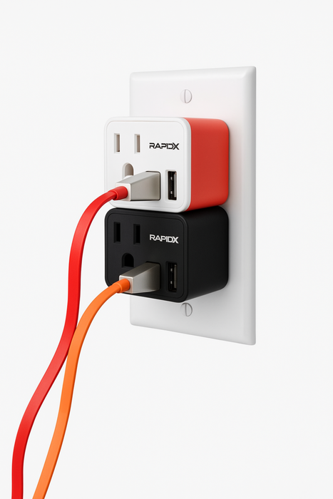 RapidX POWX² Dual USB Wall Adapter with AC Outlet – Multiple Colors