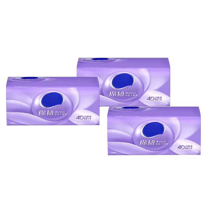Three boxes of Delicate brand products with a purple design on a white background