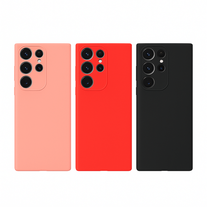 Silky Soft Silicone Case for Galaxy S22 Ultra – Red / Black / Coral