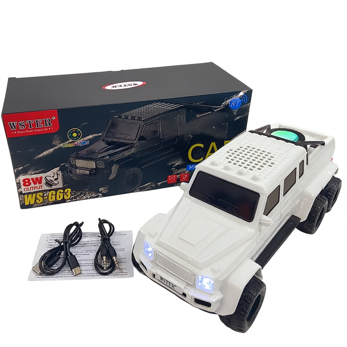 WS-G63 Car Bluetooth Speaker – 8W Output, LED Lights, Wireless & Wired Playback