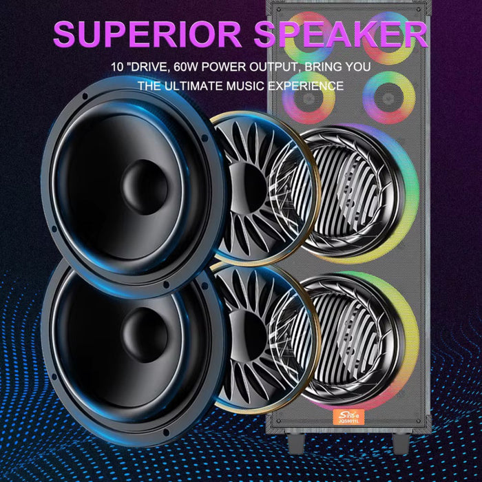 Superior speaker with detailed design and text on a dark background