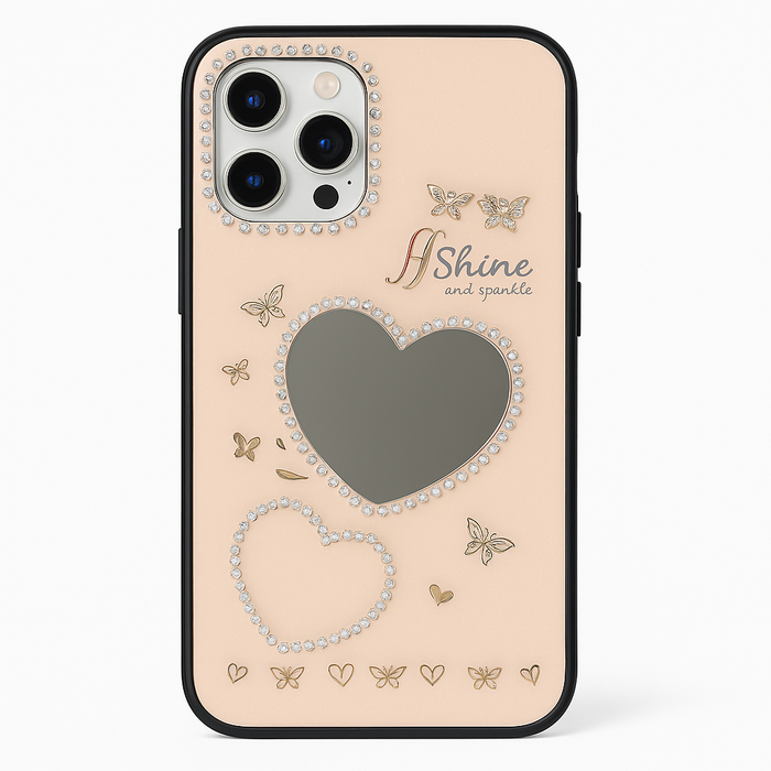 iPhone 12/12 Pro Mirror Heart Case – Glitter Butterfly Design