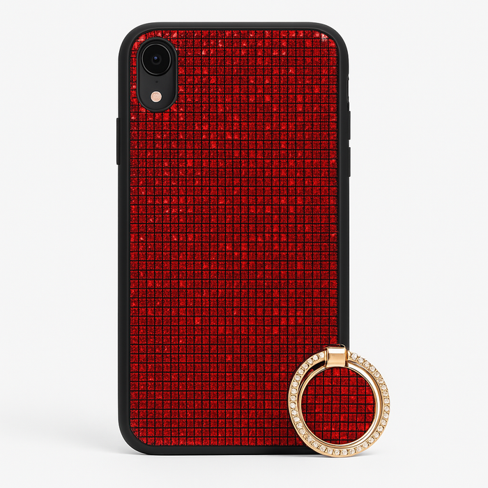 Luxury Glitter iPhone XR Case with Matching Ring Holder – Red, Silver, Gold